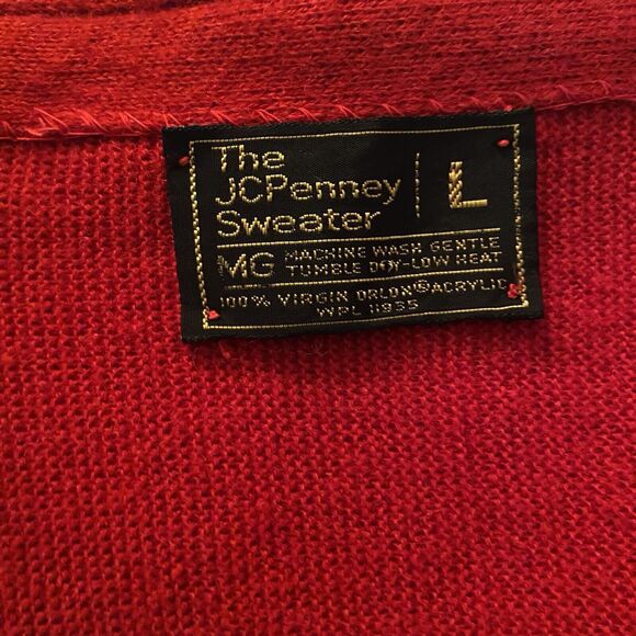 JCPenney V-Neck Cardigan Sweater 100% Acrylic Red Dad Grandpa Vintage Men's Sz L - Picture 6 of 7